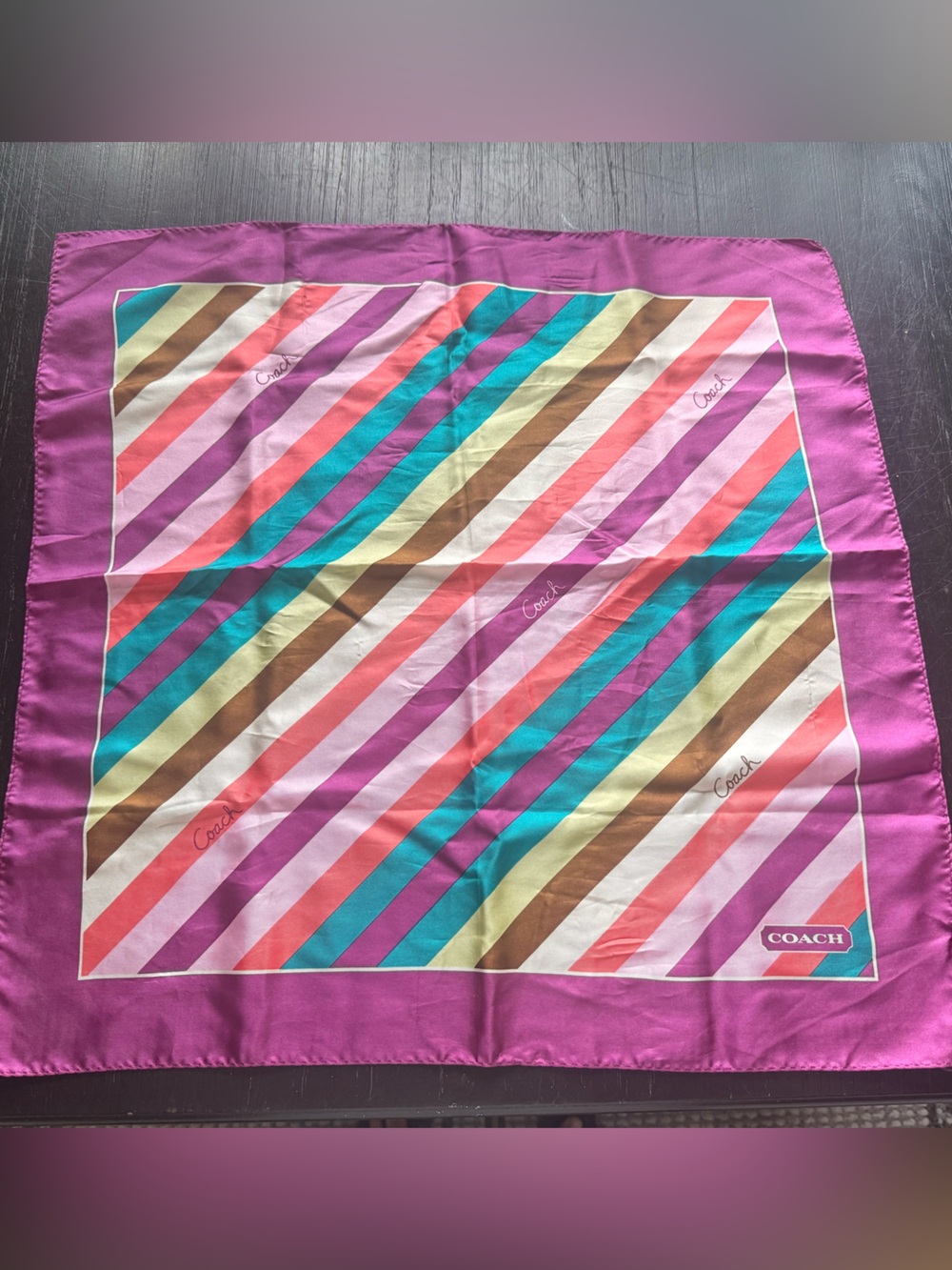 Vintage Coach Y2K Legacy Multi-Stripe Silk Square Scarf.